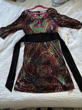 Trina Turk Multicolor Silk Print Dress Belted - Size 12